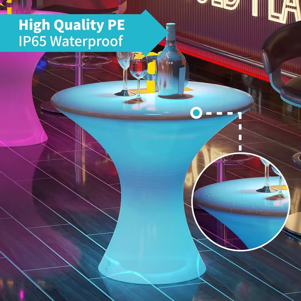 LED Illuminated Cocktail Table RGB Color Changing Rechargeable Light Up