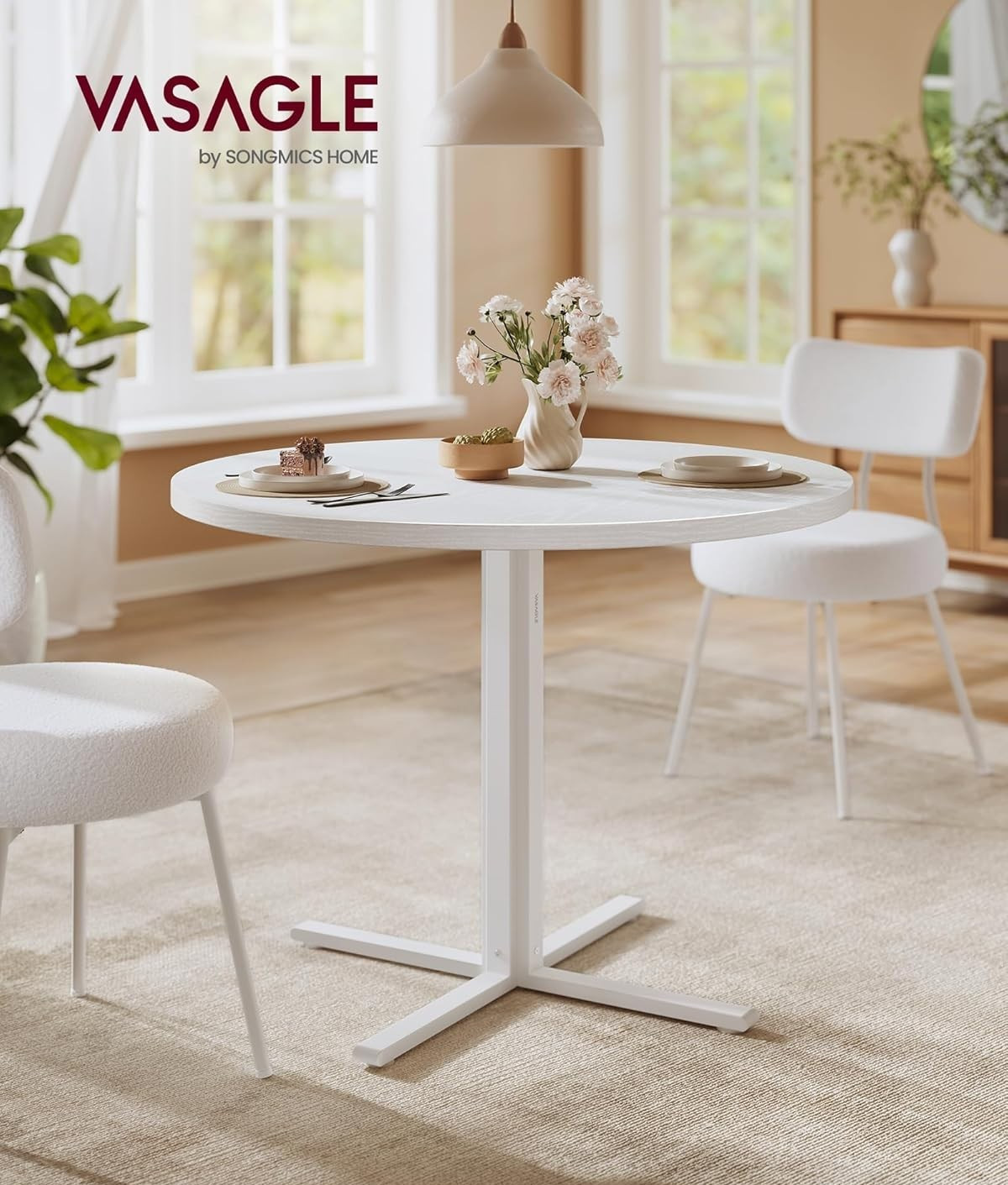 Dining Table Round Kitchen Table for 4 People, 31.5 x 29.4 Inches Snow White