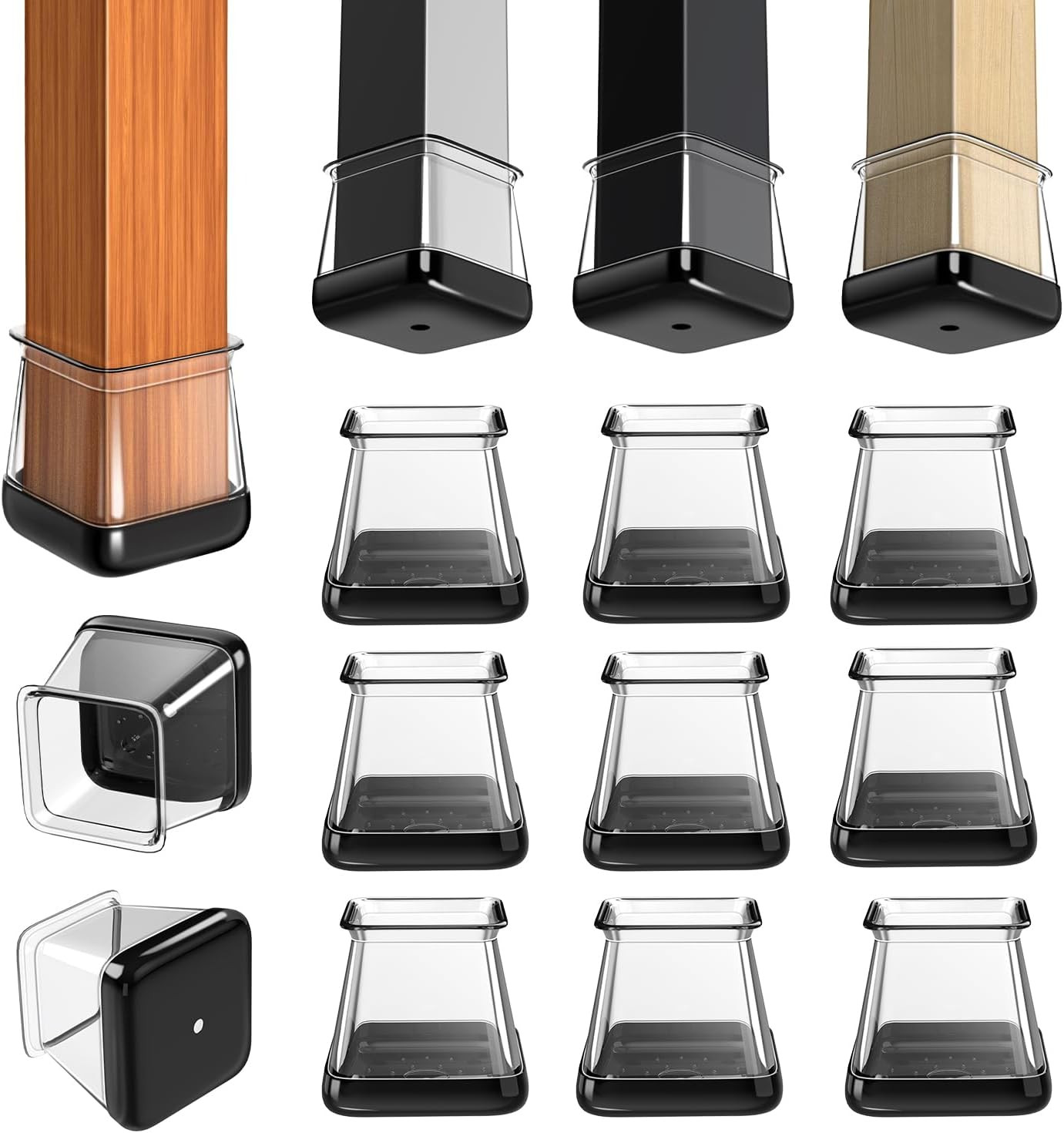 28 Pcs Chair Leg Sliders for Carpet, Square Chair Leg Floor Protectors Glides, S
