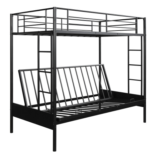 Twin Over Full Metal Bunk Beds Futon Frame Metal Sofa Bed For Kids Adults Black