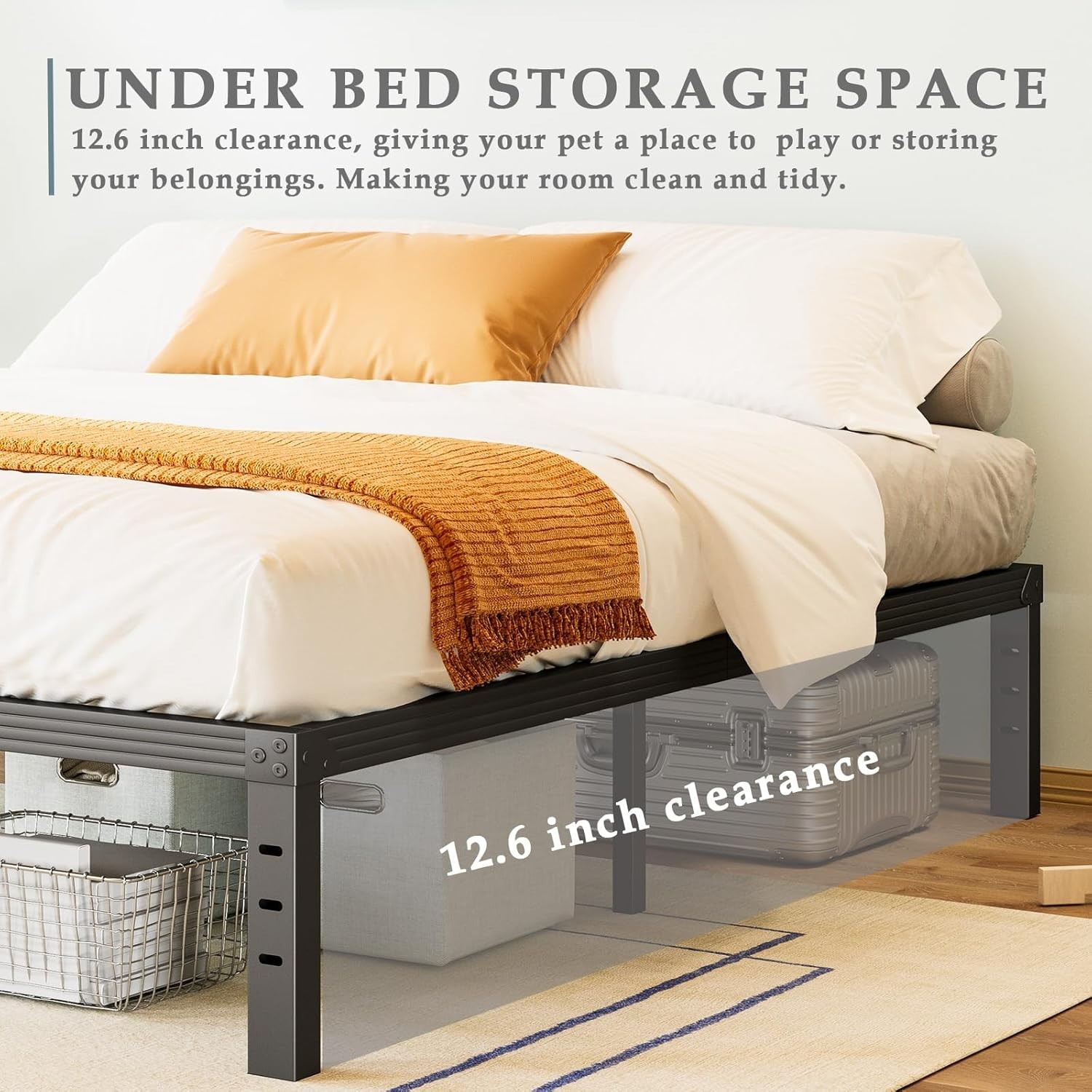 Heavy Duty 14 Inch Queen Bed Frame – Squeak Resistant, Easy Assembly in Black