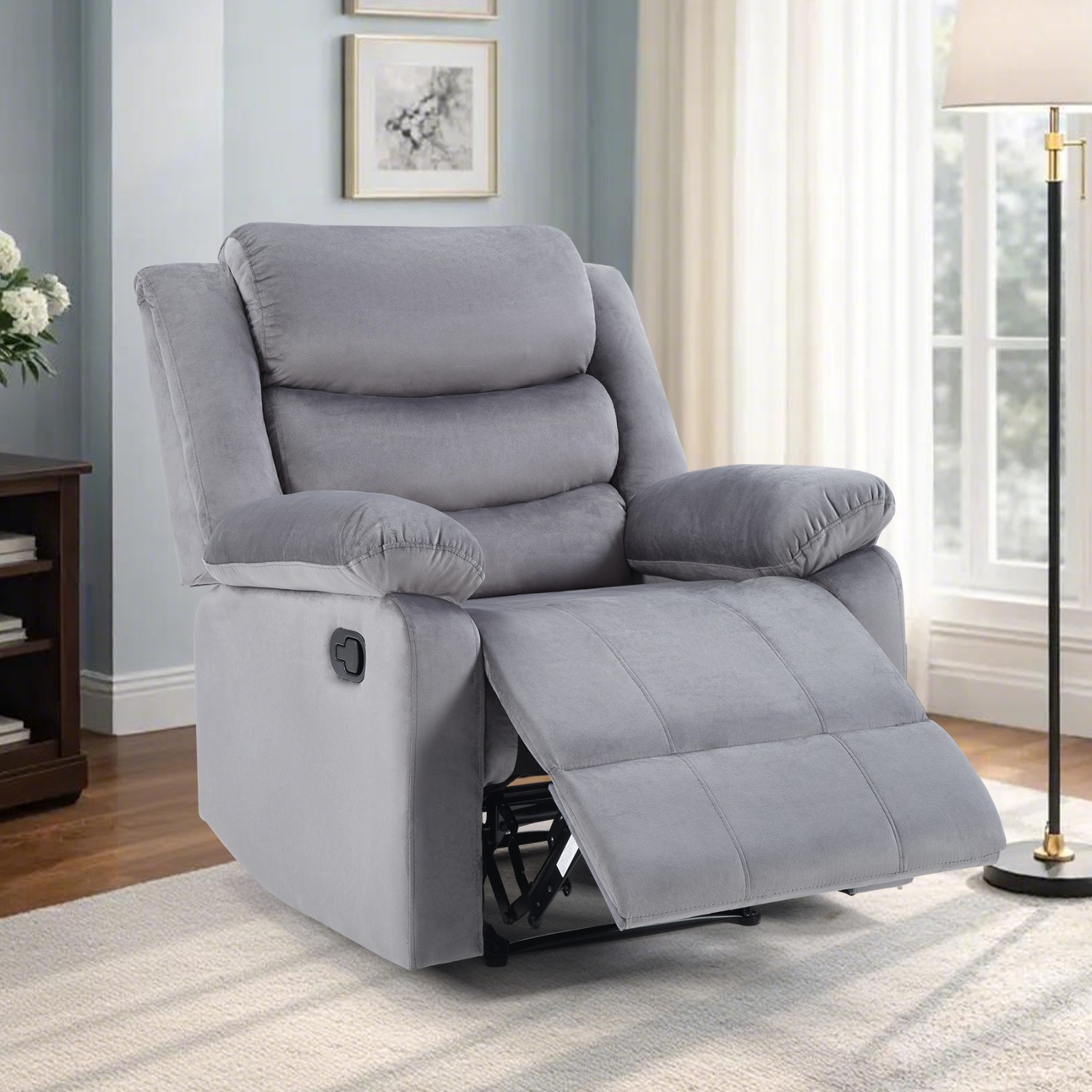 EBELLO Manual Reclining Chair, Upholstered Fabric Manual Recliner Sofa Chair