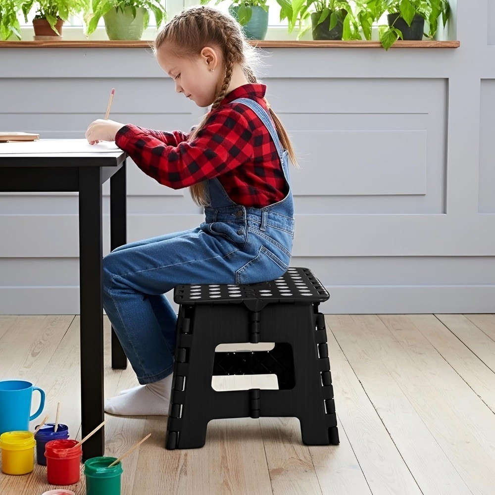 Folding Step Stool 9 Inch, Anti-Slip, Black, 1-Pack | 9-inch foldable step