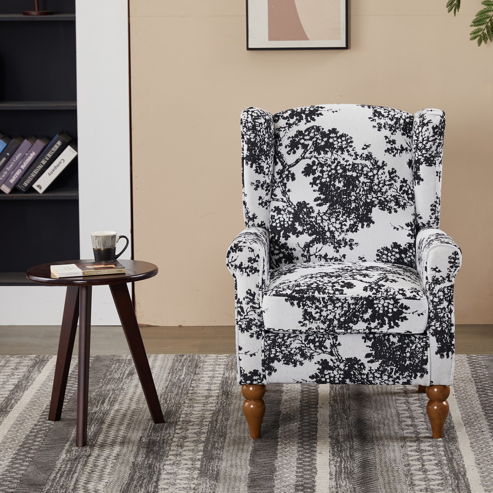 Vintage Wingback Armchair & Coffee Table Set Antique White Gray