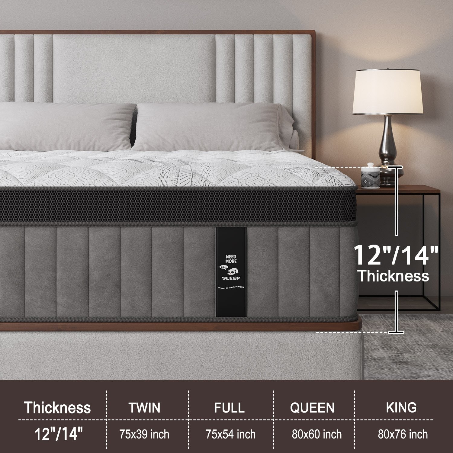 12″ 14″Gel Memory Foam Hybrid Spring Mattress Twin Full Queen King Bed in A Box