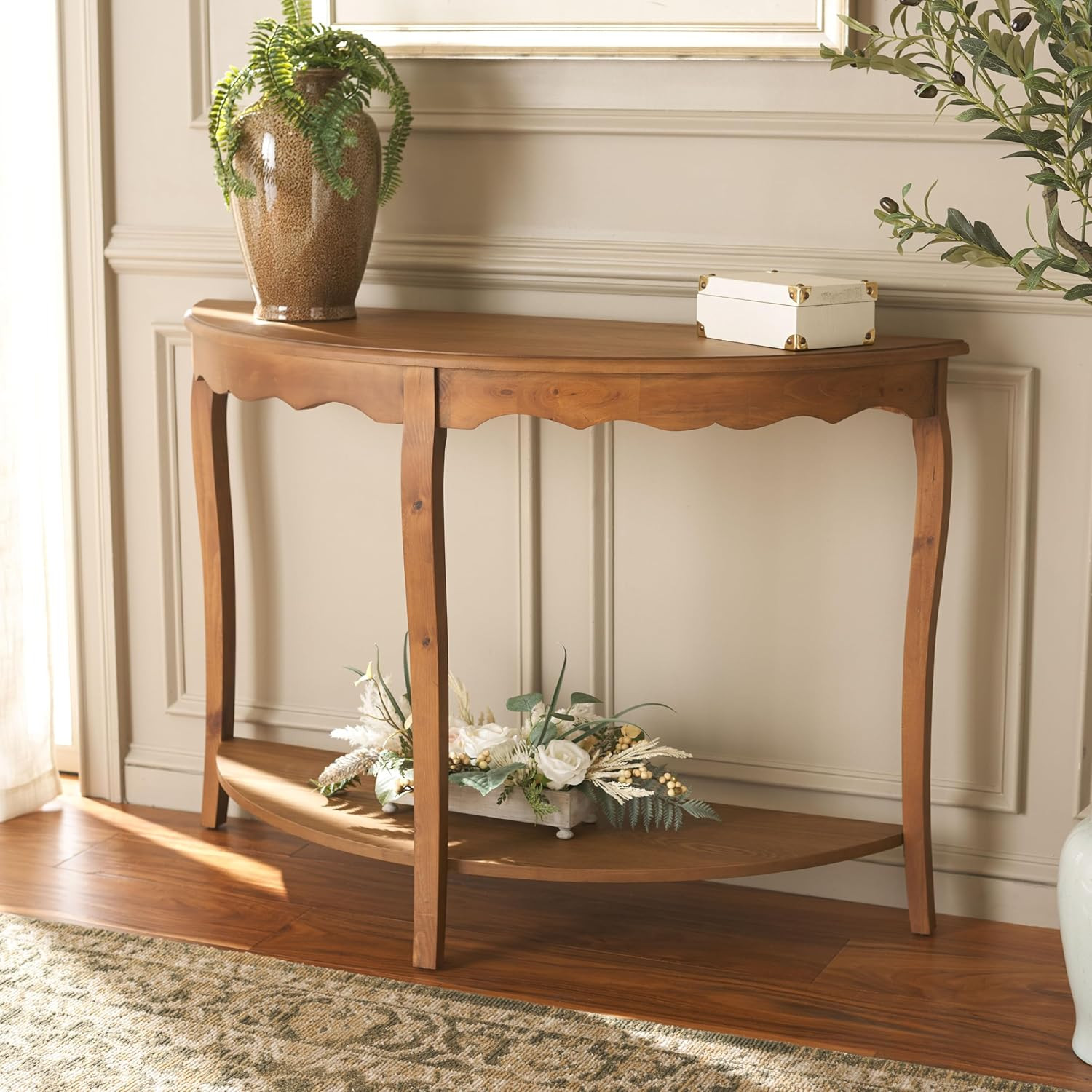 Christina Half Moon Console Table with Shelf – French Elegance Design