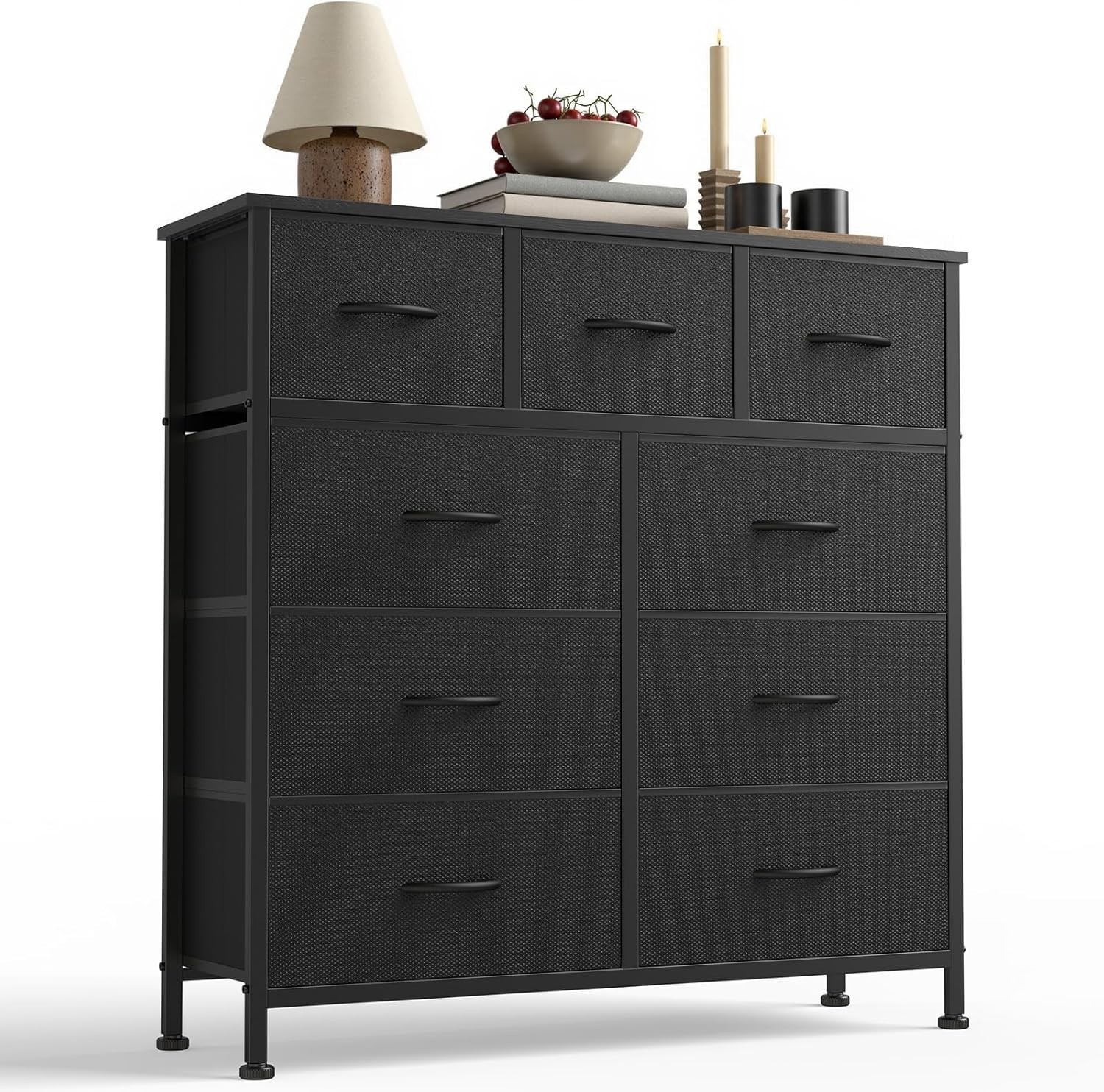 Contemporary 9 Drawer Dresser: Stylish Fabric Organizer with Sturdy Metal Frame