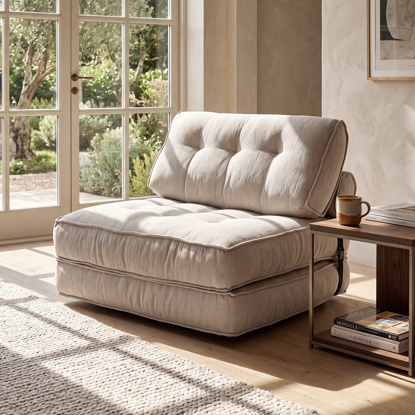 3-in-1 Folding Sofa Bed w/Bolster and Pillow, Chenille Cover, Smooth Zipper