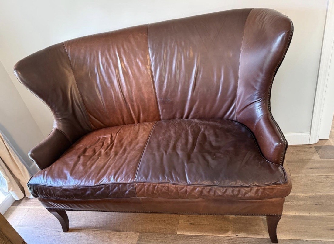 Restoration Hardware style High-Back Leather Settee