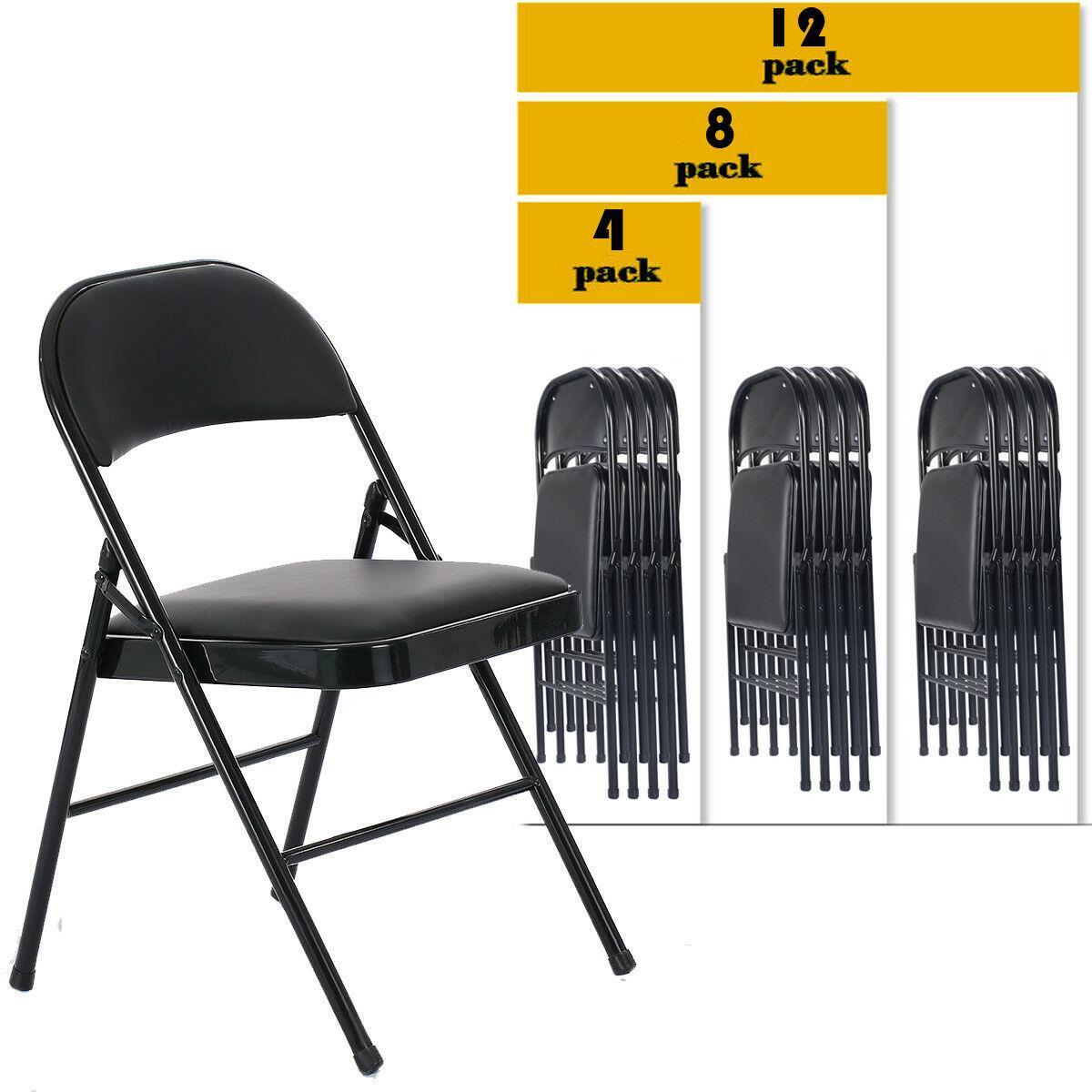 4/8/12 PACK Folding Chair Fabric Upholstered Padded Seat Metal Frame Home Office