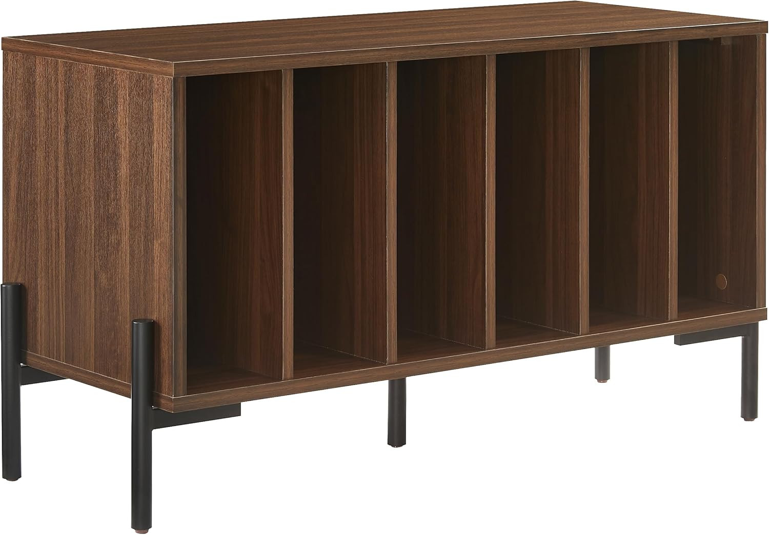 Modern Walnut Vinyl Record Storage Media Console & Turntable Stand