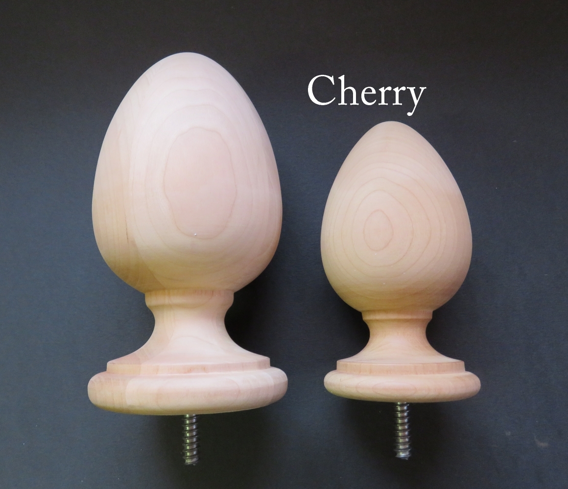 5 1/4 or 6 3/4 Wood Egg shape Finial. Maple Oak Cherry available