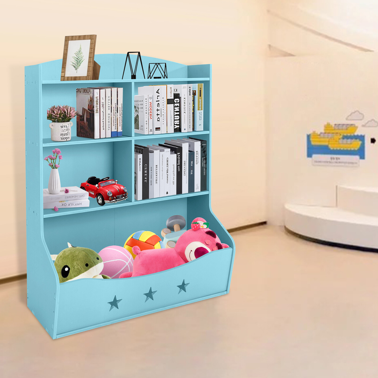 Kids Toy Storage Organizer, Kids Bookshelf, 3 Tier Children Bookcase and Bookshe