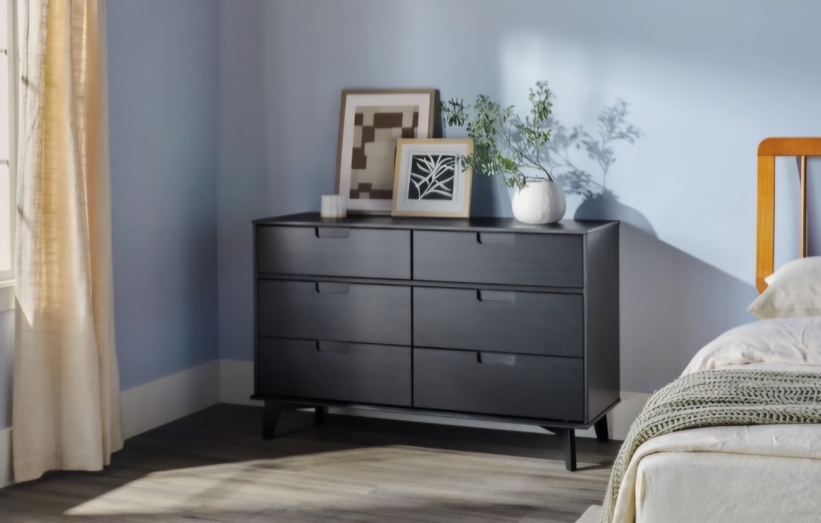 Black 6-Drawer Dresser 52″W x 19″D x 32.88″H Freestanding Modern