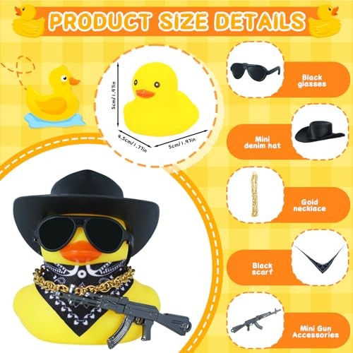 1pc Black Gangster Rubber Duck Car Accessories with Cowboy Hat, Sunglasses,