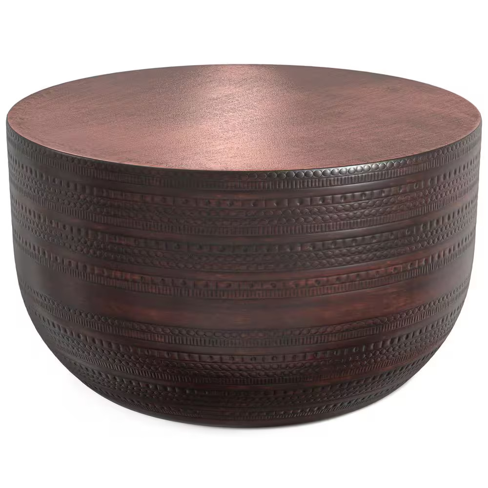 Johnsen Boho 30 In. Wide round Metal Coffee Table in Bronze, Fully Assembled