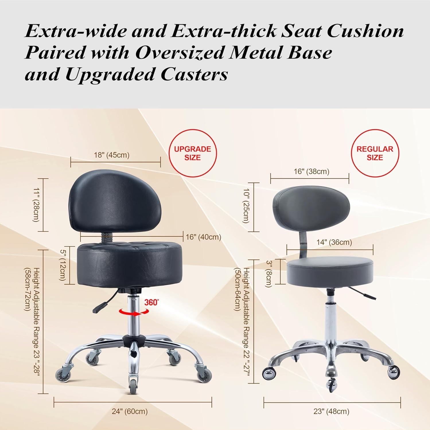 Ergonomic Drafting Stool with Backrest, 400LB Heavy Duty Hydraulic Stool, 19-25