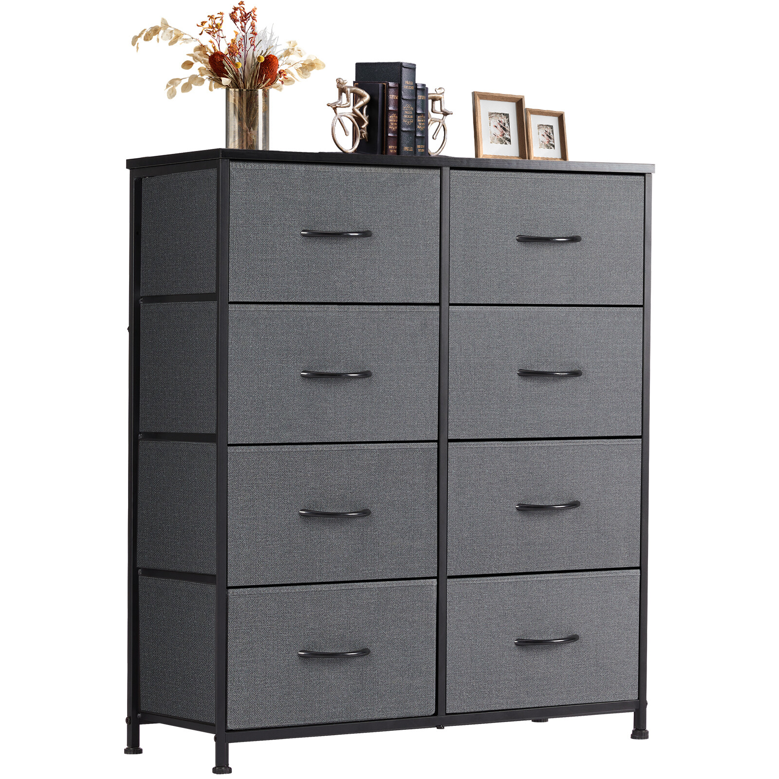 8-Drawer Storage Chest Bedroom Closet Dresser Fabric Metal Frame Wood Top
