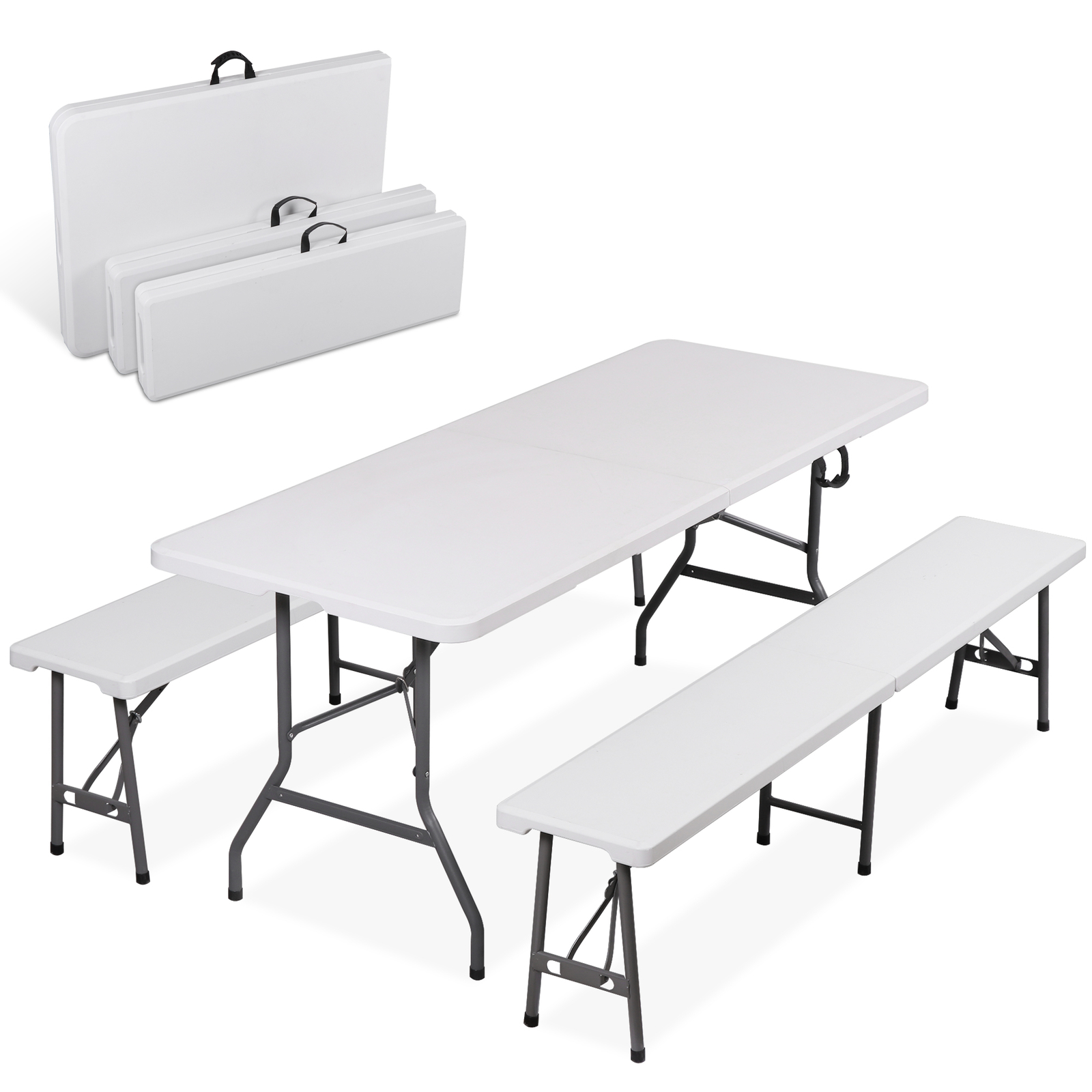 6 ft Plastic Folding Table Set with 2 Benches, camping Table for Party Picnic