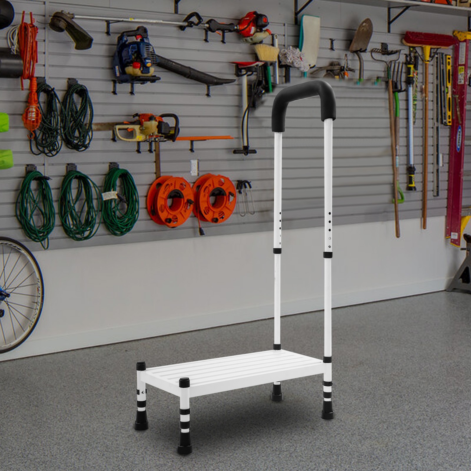 Step Stool with Handle Carbon Steel Adult Ramp w/ Handrail Metal Stepping Stool