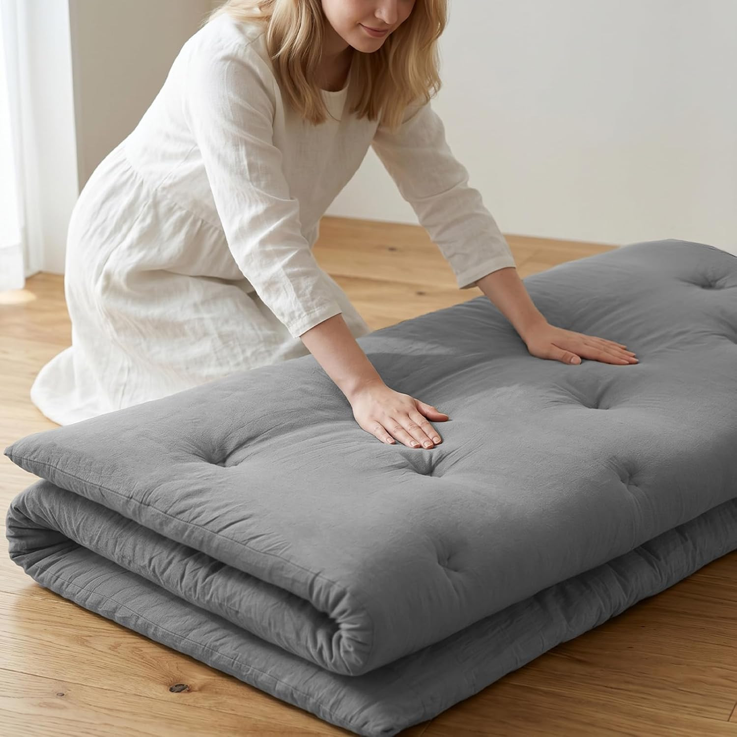 Japanese Floor Futon Mattress Queen Size 80″X 60″, 100% Cotton Cover