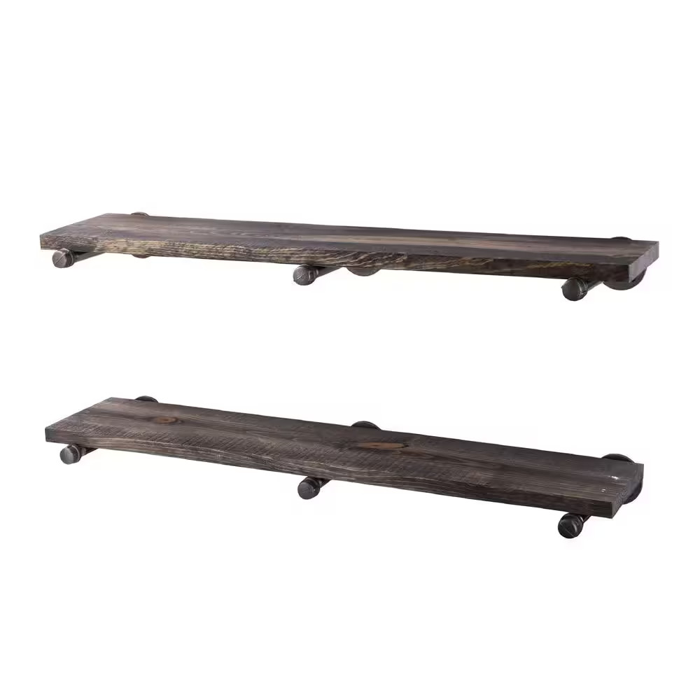 36 In. X 7.5 In. X 6.75 In. Boulder Black Restore Wood Decorative Wall Shelf – I