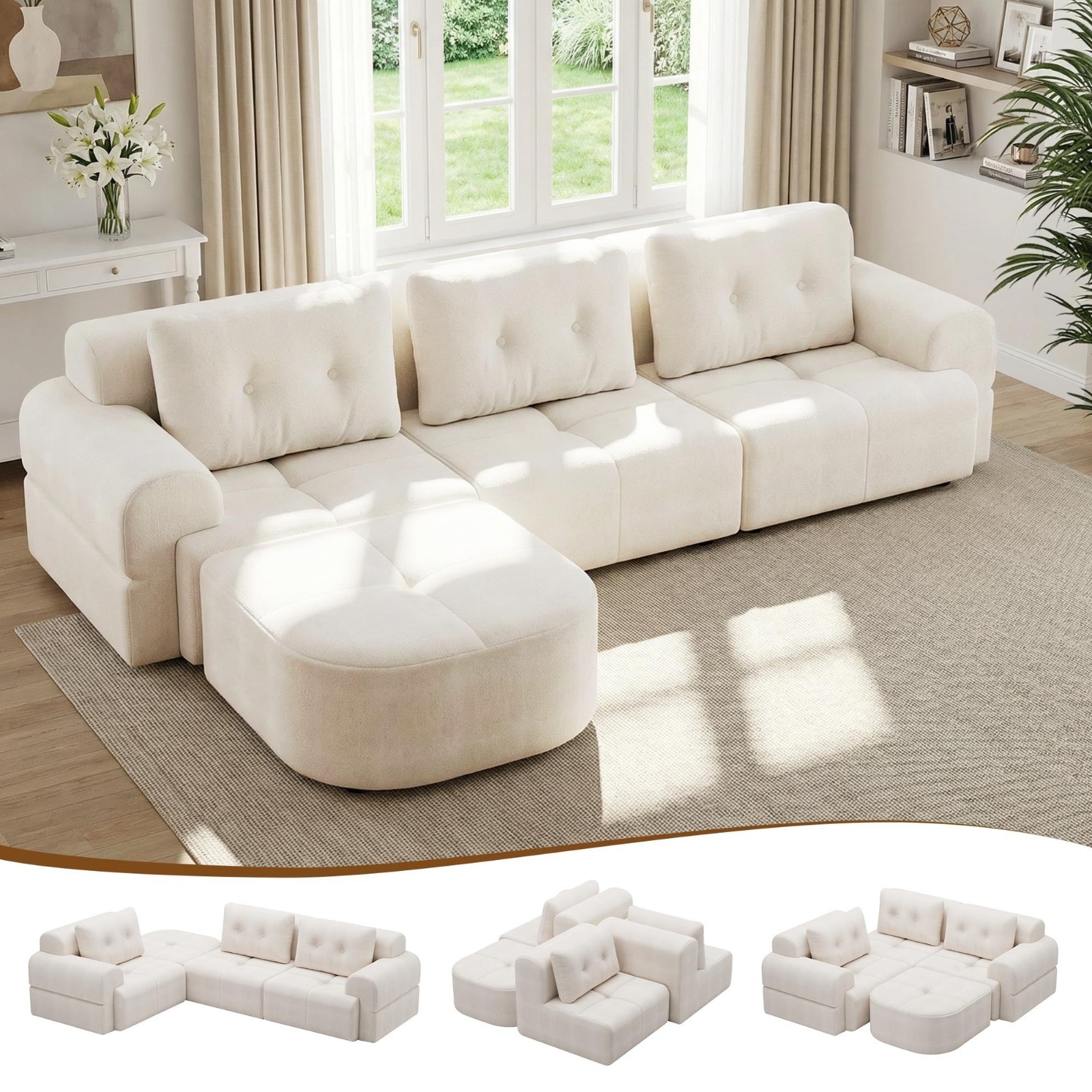 112″ L-Shaped Sectional Sofa Modular Cloud Couch w/ Chaise, Boneless No Assembly