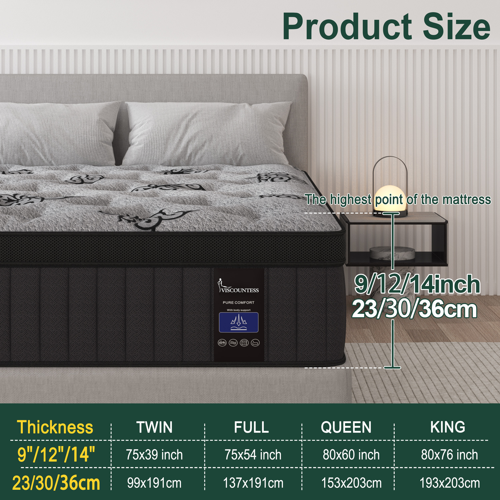 12″14″ Twin Full Queen King Size Mattress in a Box Hybrid Spring Gel Memory Foam