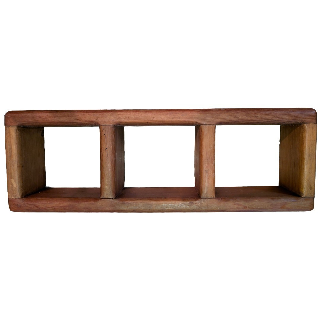 Handmade Rustic Wooden Wall Cubby Shelf Trinket Display 3 Compartments 15″