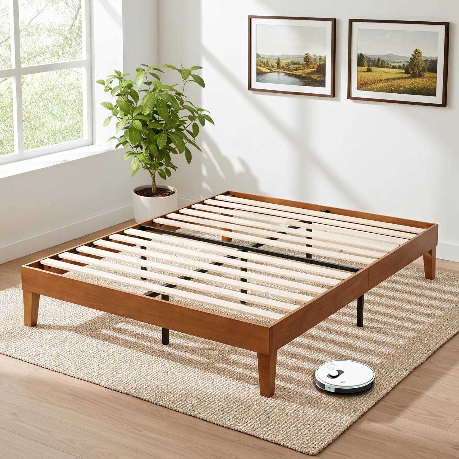 Solid Wood Bed Frame Bed Base with Wood Slat Support Sturdy Stylish Noise-Free