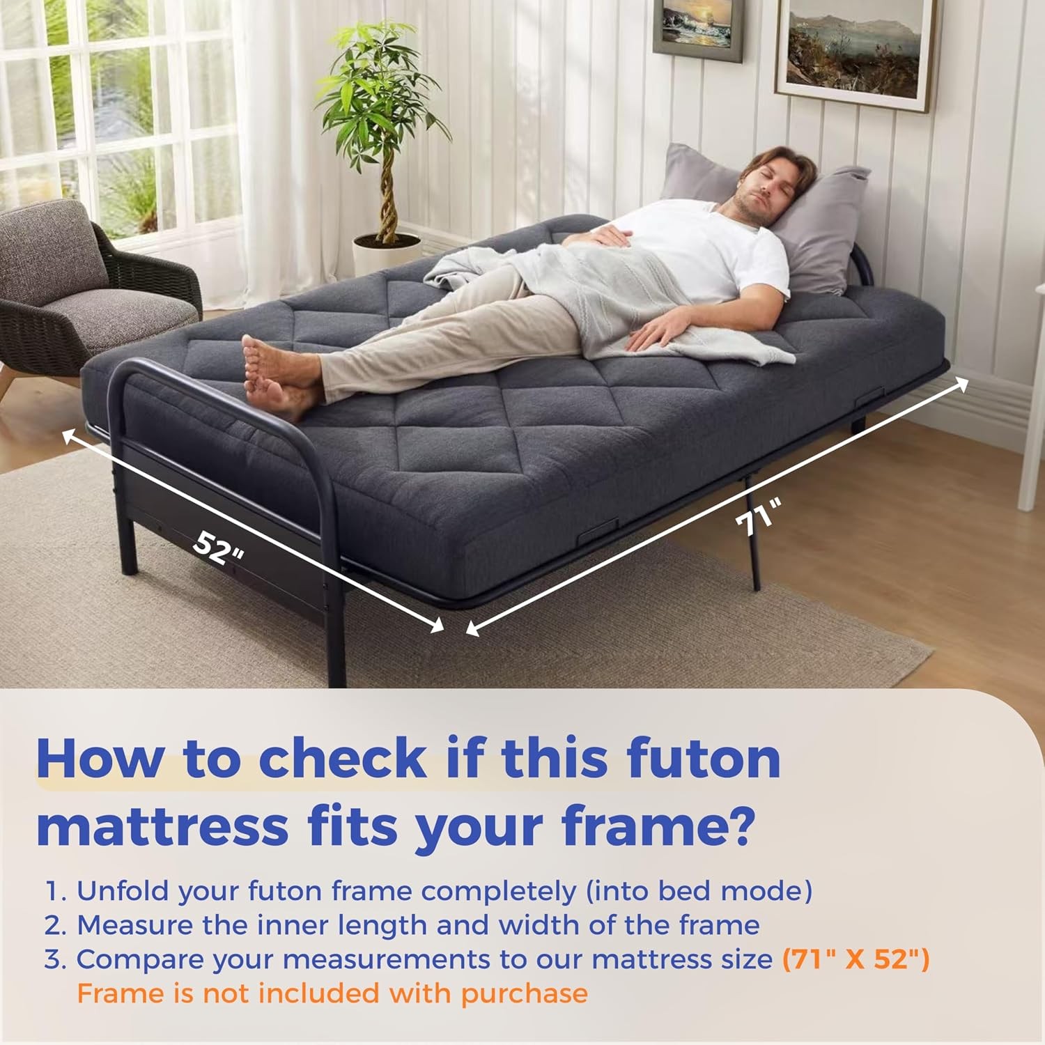 6″ Full Size Pillow Futon Mattress Replacement(Frame Not Included), Gel Memory