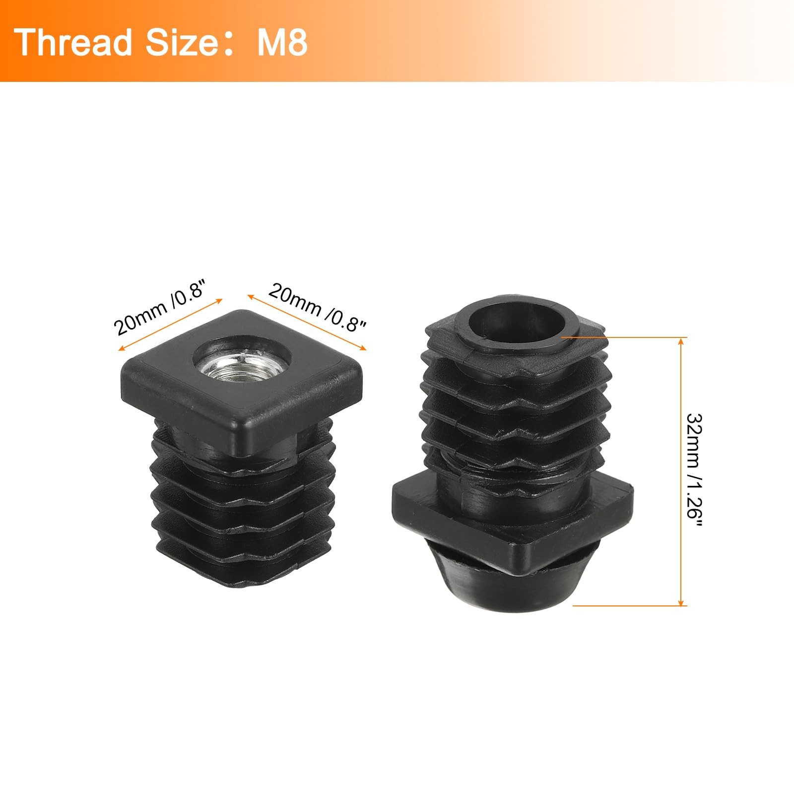 uxcell 8 Set Leveling Feet, M8x20x20mm Plastic Adjustable M8x20x20mm, Black