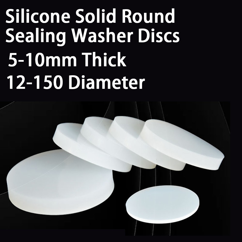 Silicone Solid Round Sealing Washer Discs Gasket 5-10mm Thick 12-150 Diameter