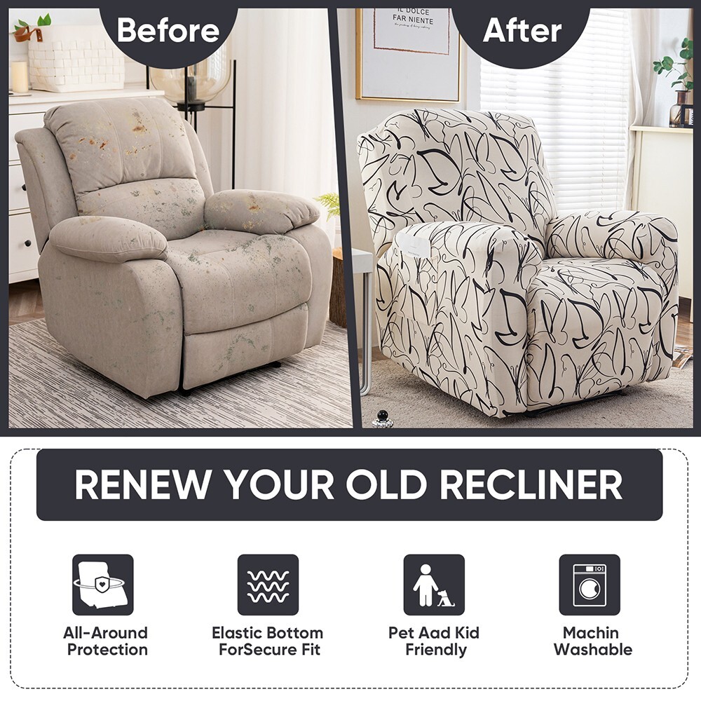 Flowers Printed Recliner Sofa Cover Stretch Slipcovers Non-Slip Armchair Covers