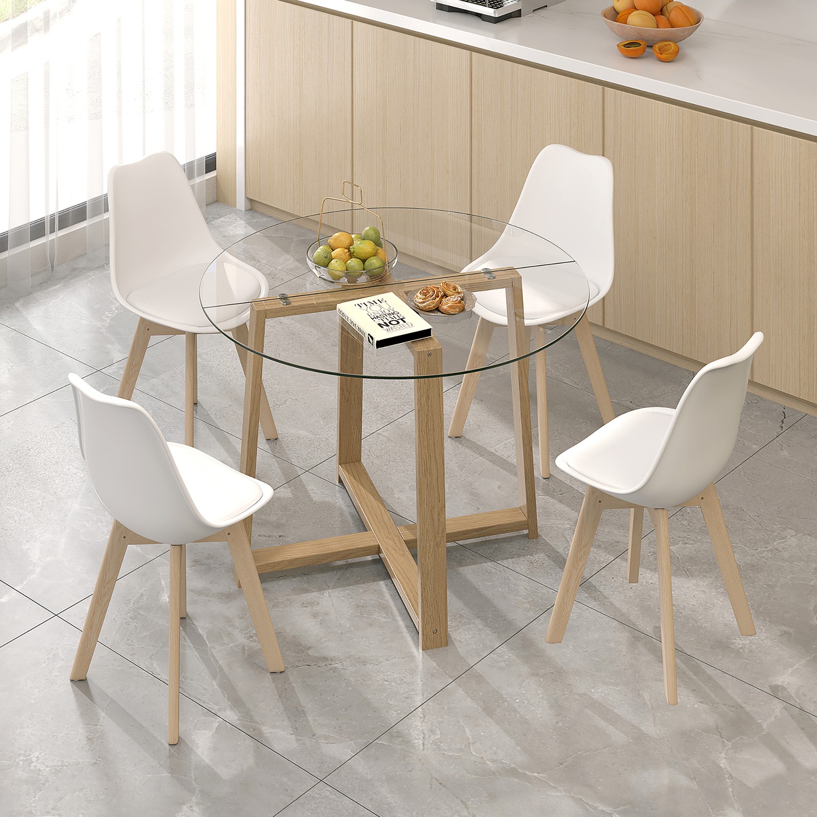 42″ Round Glass Dining Table w/ 0.3″ Tempered Glass Tabletop