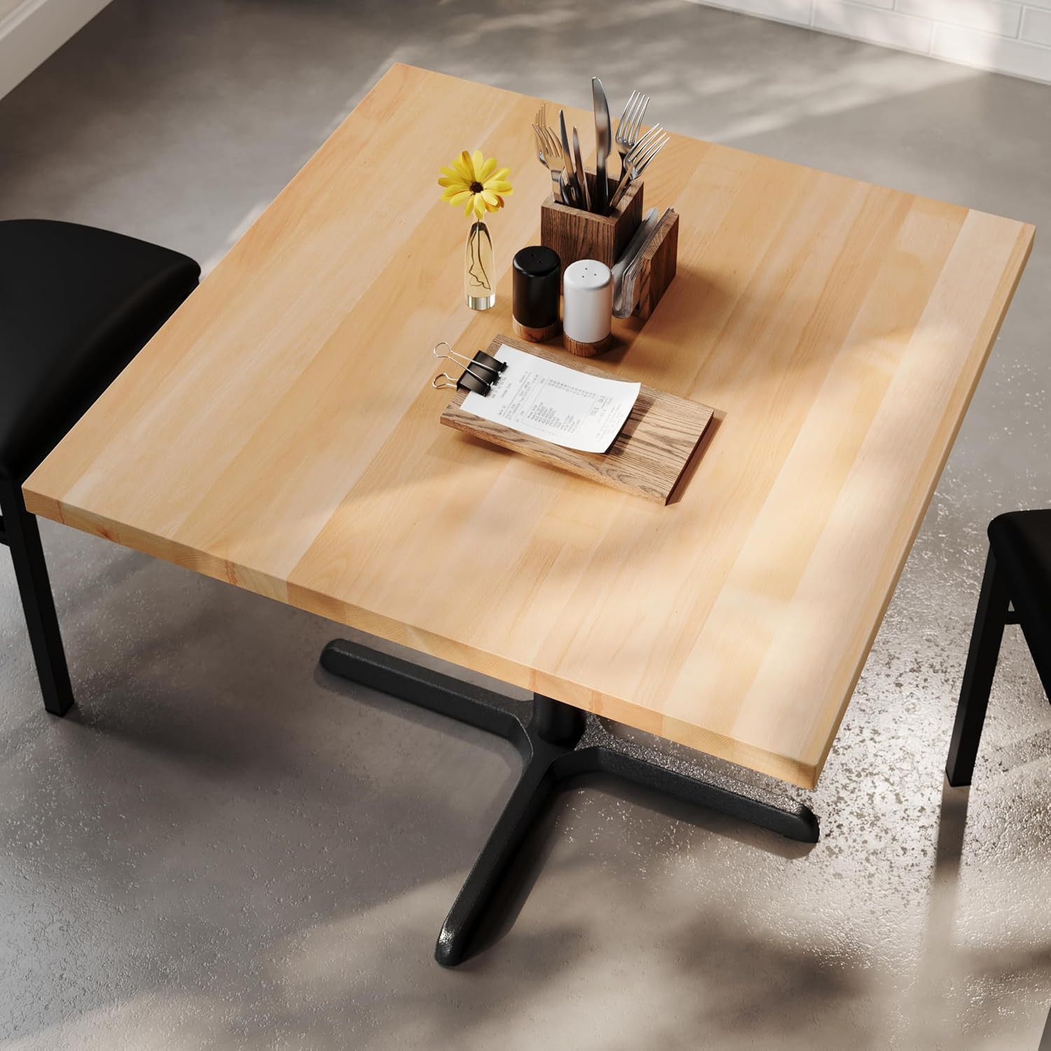 Bennett 36″ Square Solid Wood Commercial Indoor Tabletop in Natural with 30″ X 3