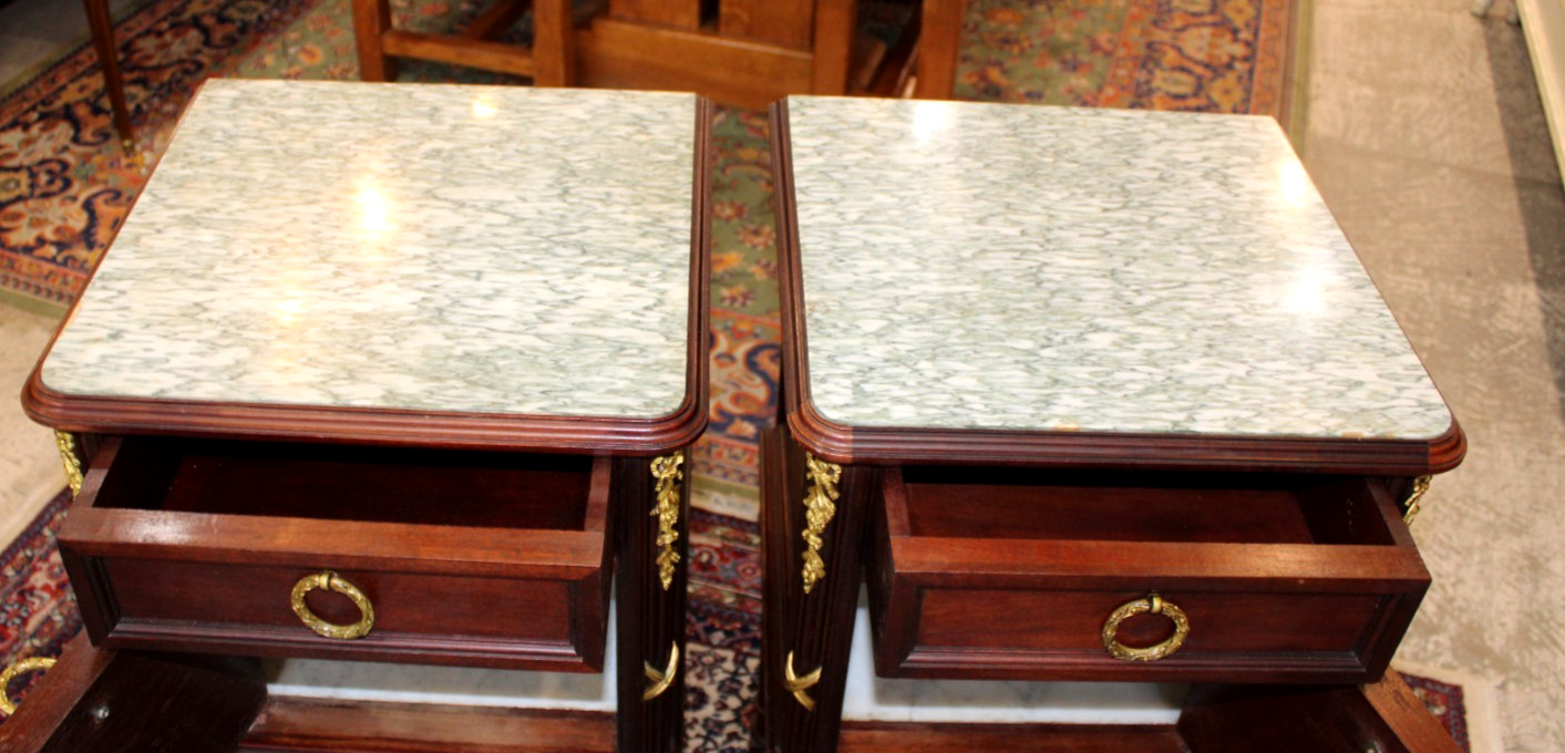 Pair of French Antique Louis XVI Mahogany Nightstands / Bedside Tables
