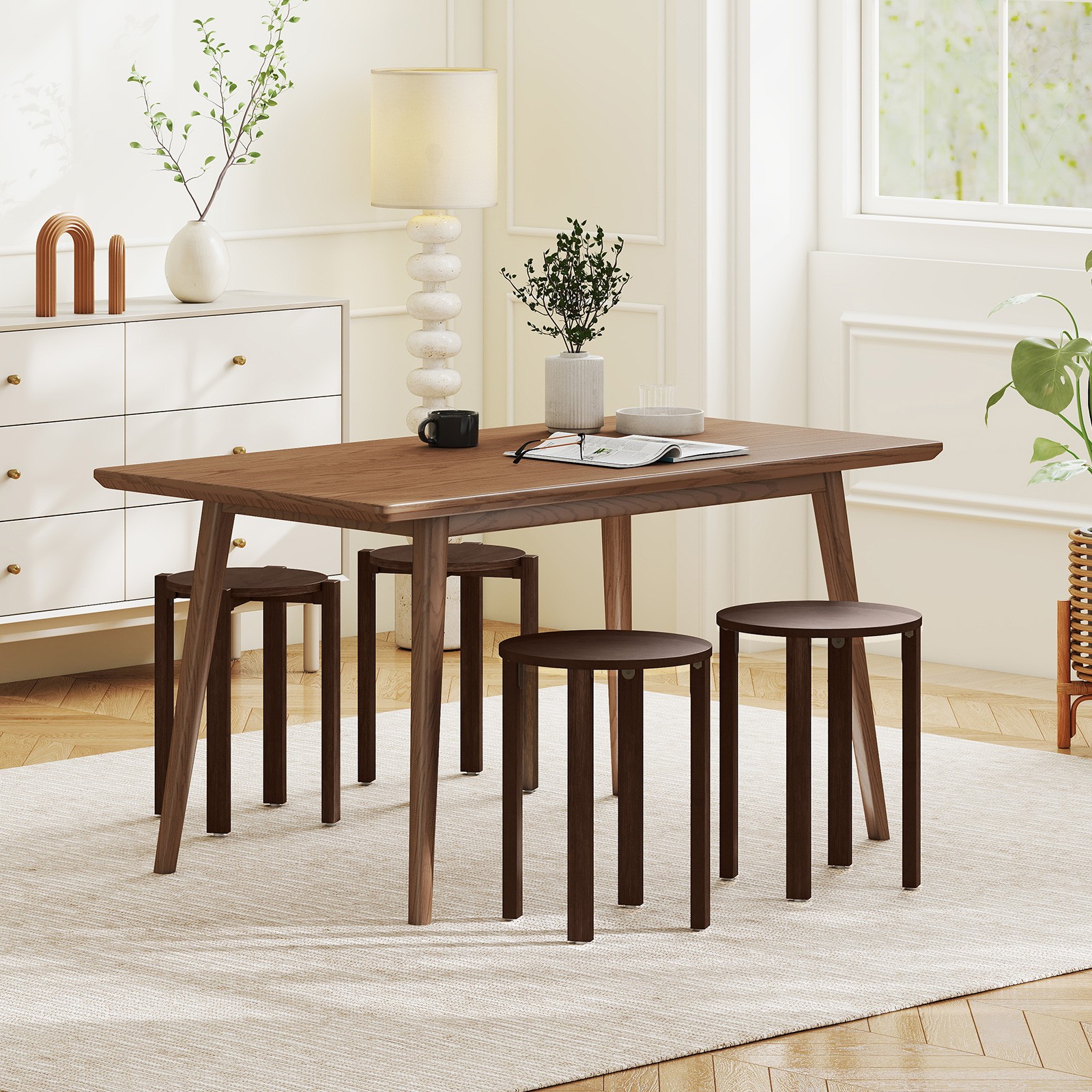 Stackable Stools Set of 4 w/Rolling Base, Locking Casters for Kitchen Apartments