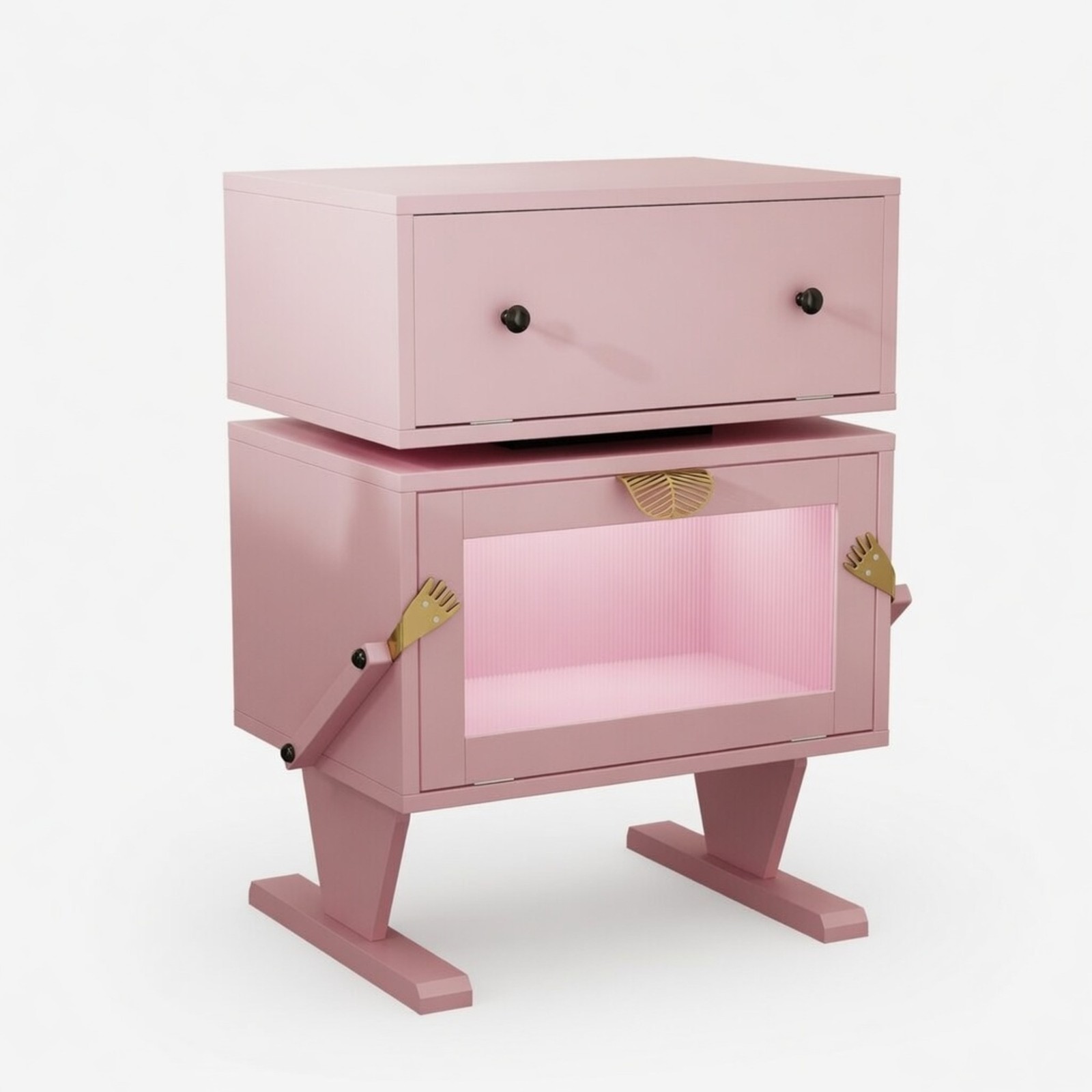 Pink Robot LED Nightstand with Rotating Drawer, 20.7″ Wide Modern End Table