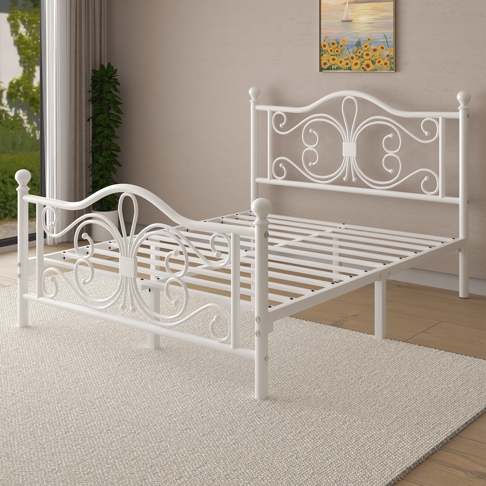 Twin/Full/Queen Bed Frame with Headboard & Footboard Strong Metal Slat Support