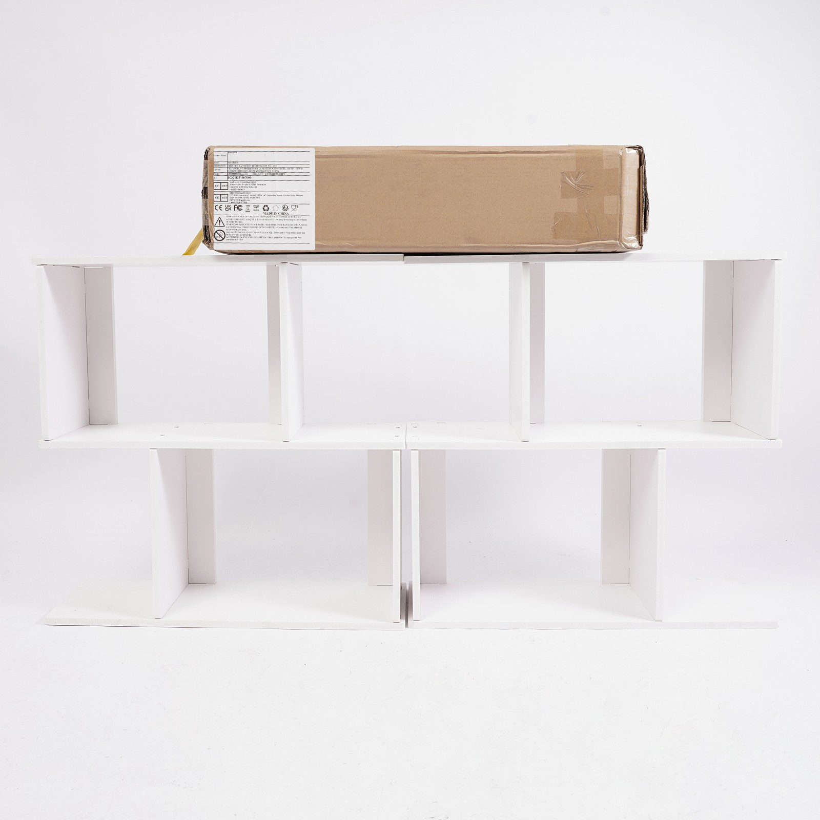 2 Tier Geometric Bookshelf, Freestanding Display Shelf, Z Shaped Open Bookcase