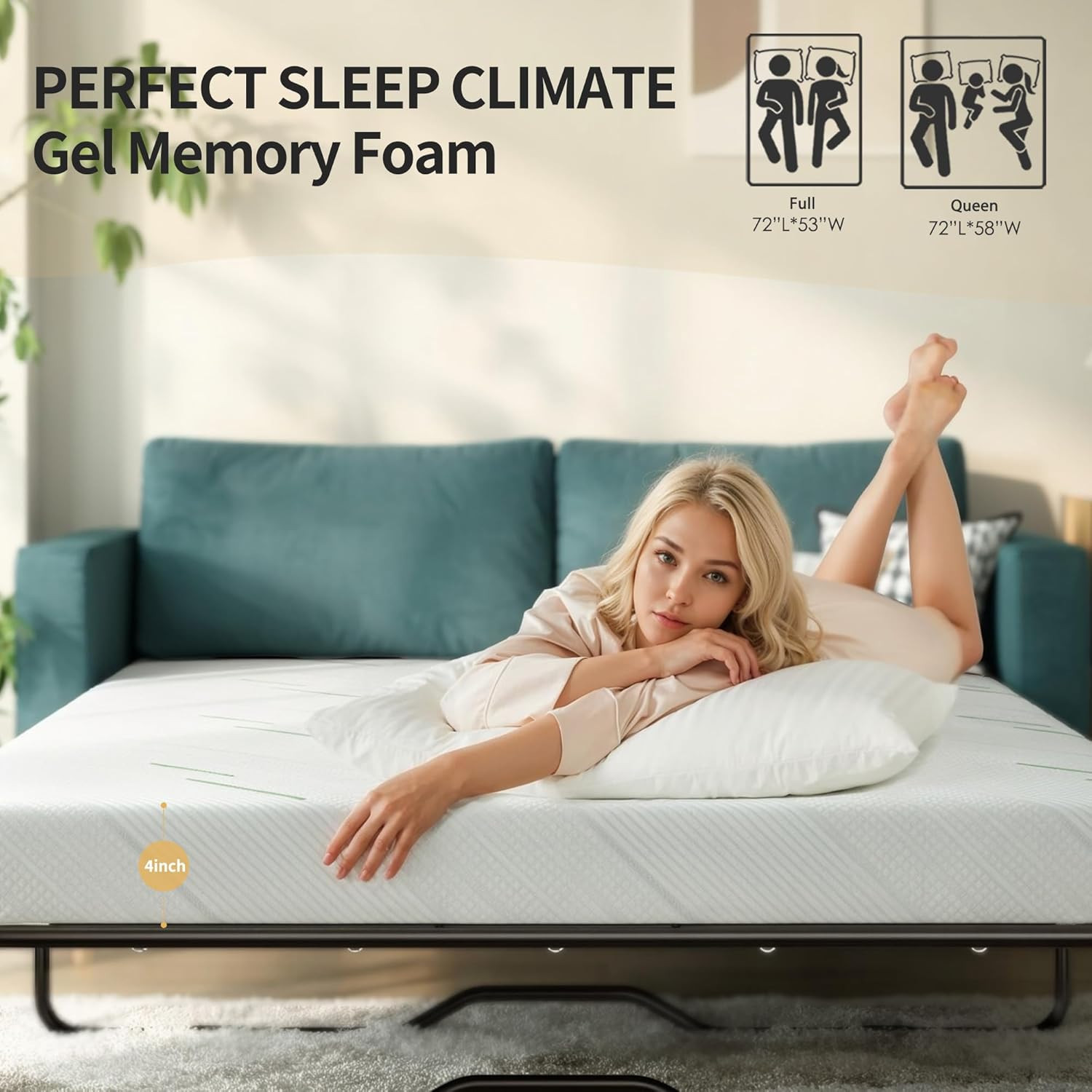 4″ Ultra Soft Sleeper Sofa Mattress with Removable Cover for Couch & RV