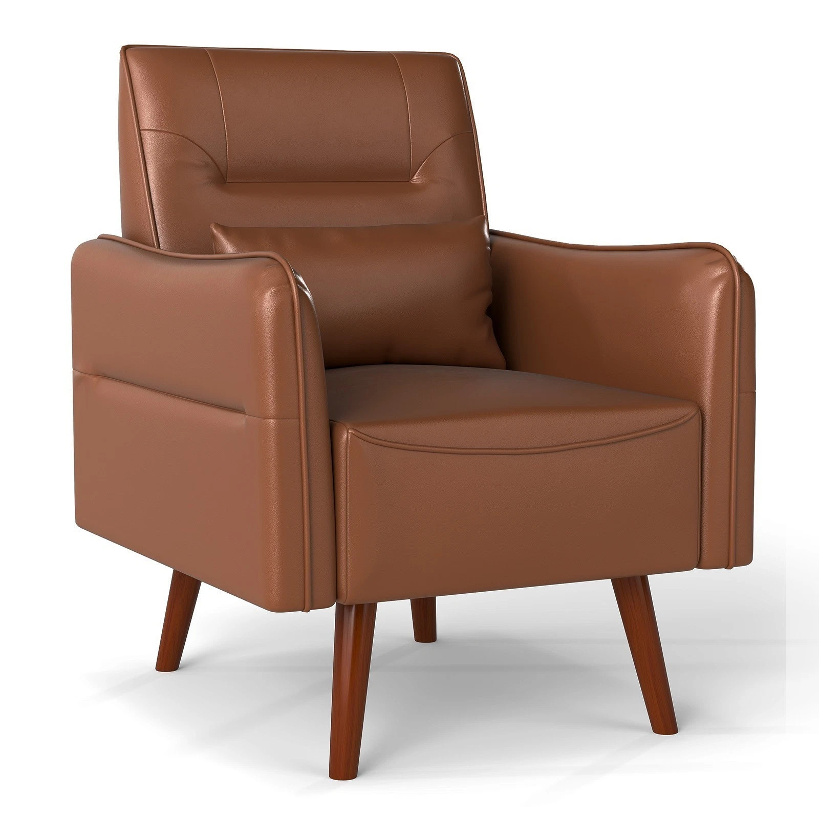 Canmov Faux Leather Accent Chair for Living Room, Upholstered Armchair w/ Pillow