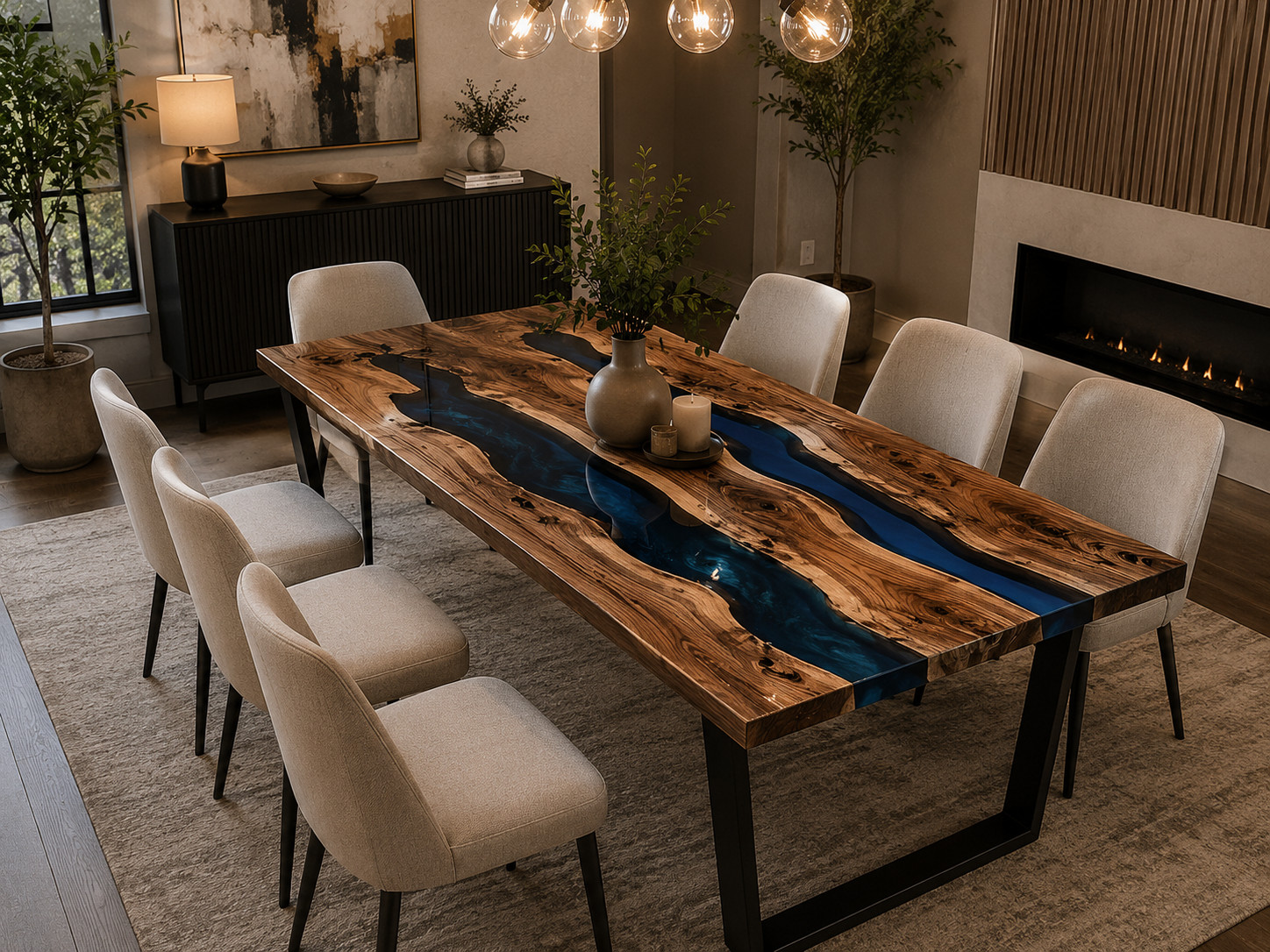 Luxury Epoxy River Dining Table Live Edge Wood Resin Table Modern Furniture Deco