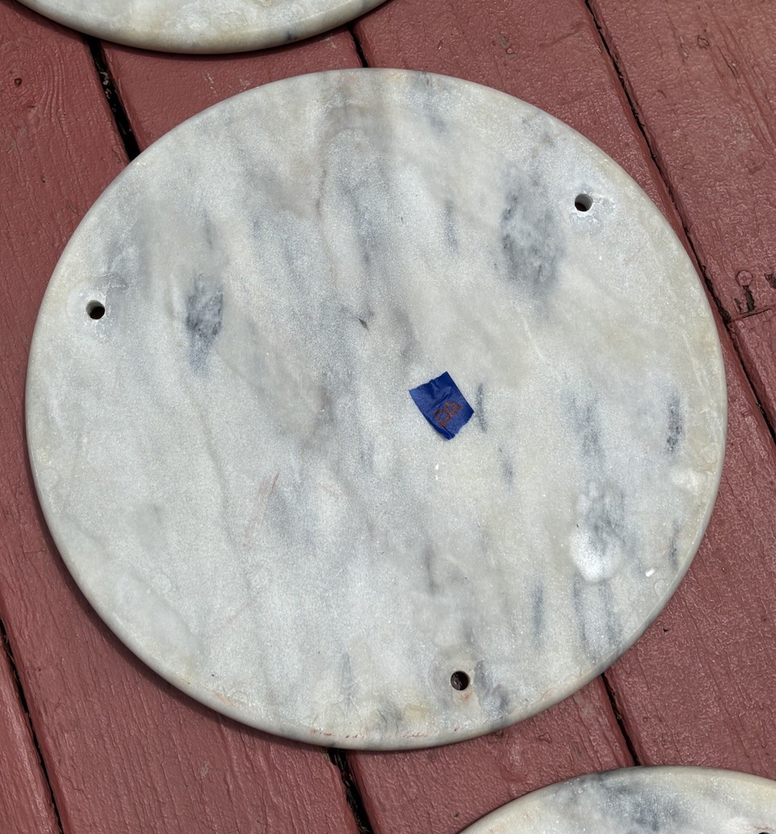 Vintage 15″ Solid Italian Marble Replacement Table Top 3 HOLE For Tiered Stand