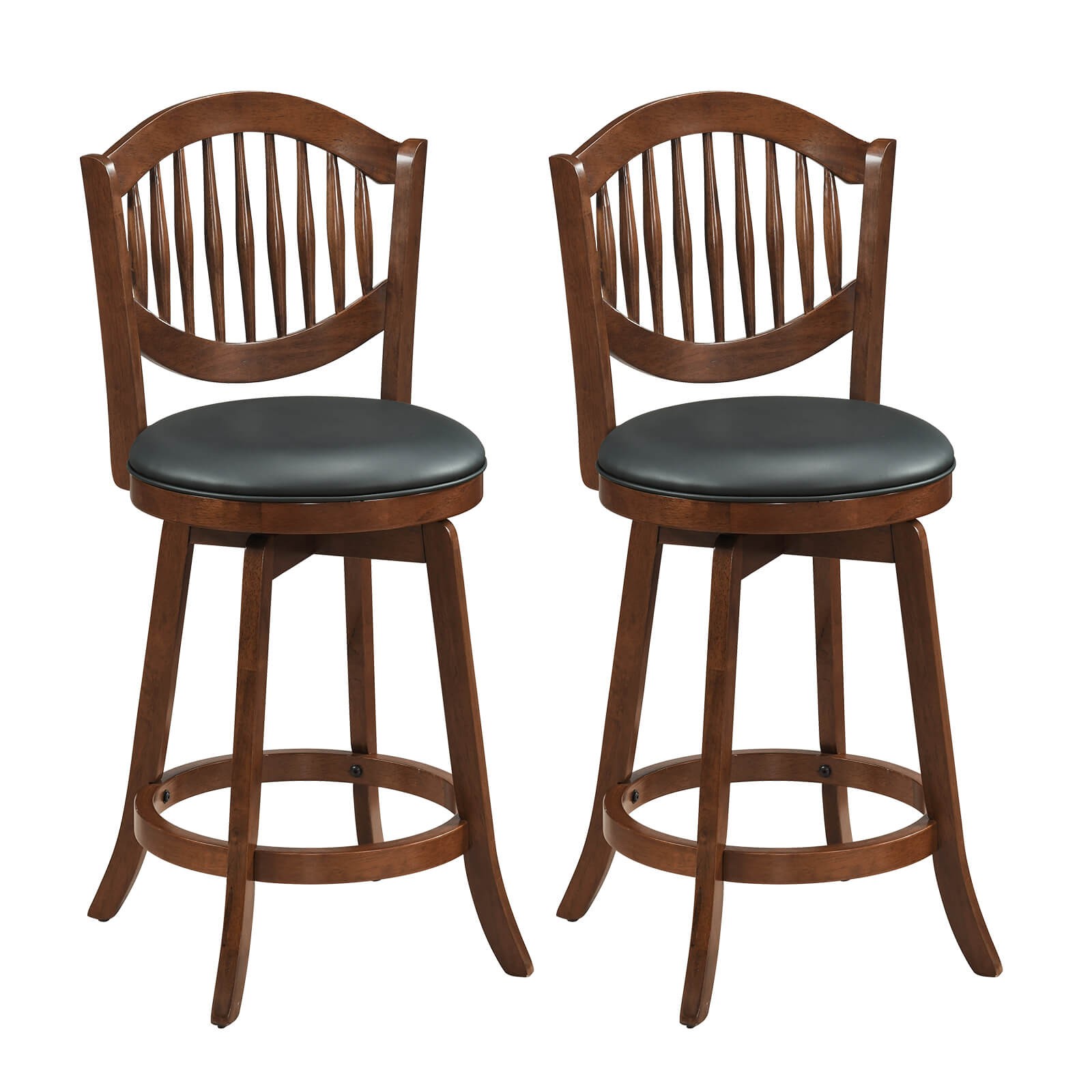 Swivel Bar Stools Set of 2, 25” Counter Height Barstools w/Backrest & Wood Frame