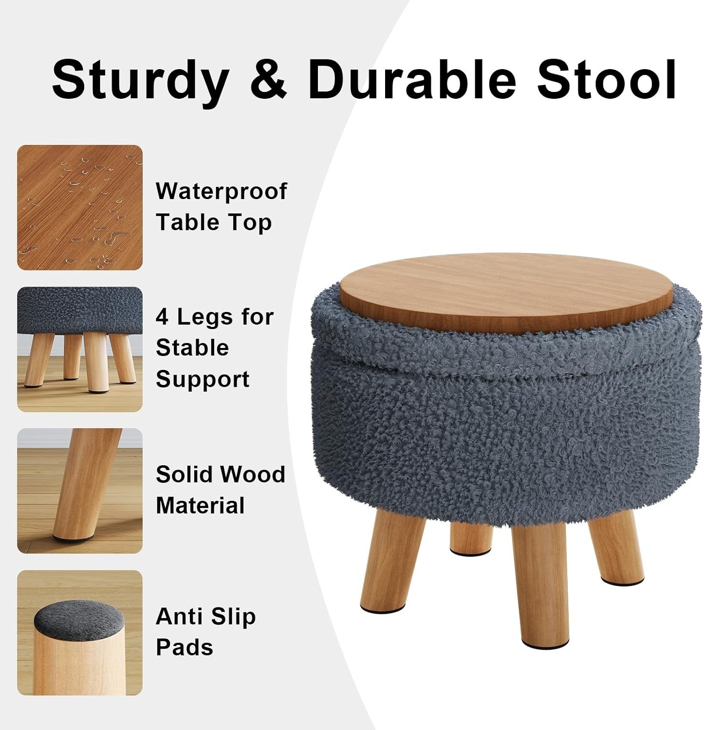 Chic Boucle Ottoman with Wood Legs – 350lb Capacity, Perfect Living Room Accent