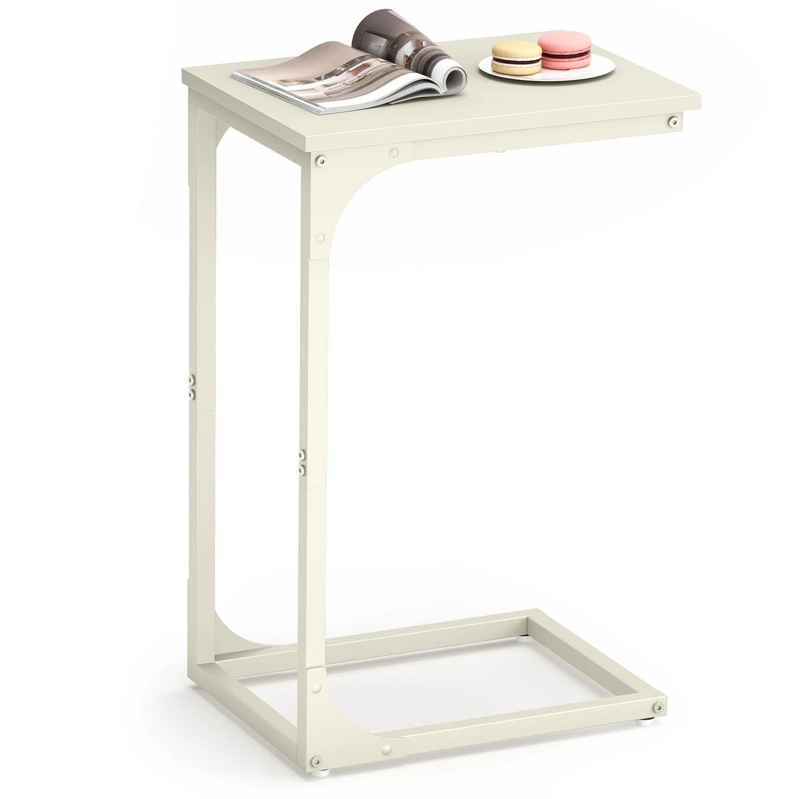 C-Shaped End Table, Small Side 11.8″D x 15.7″W x 24.4″H, Cream White