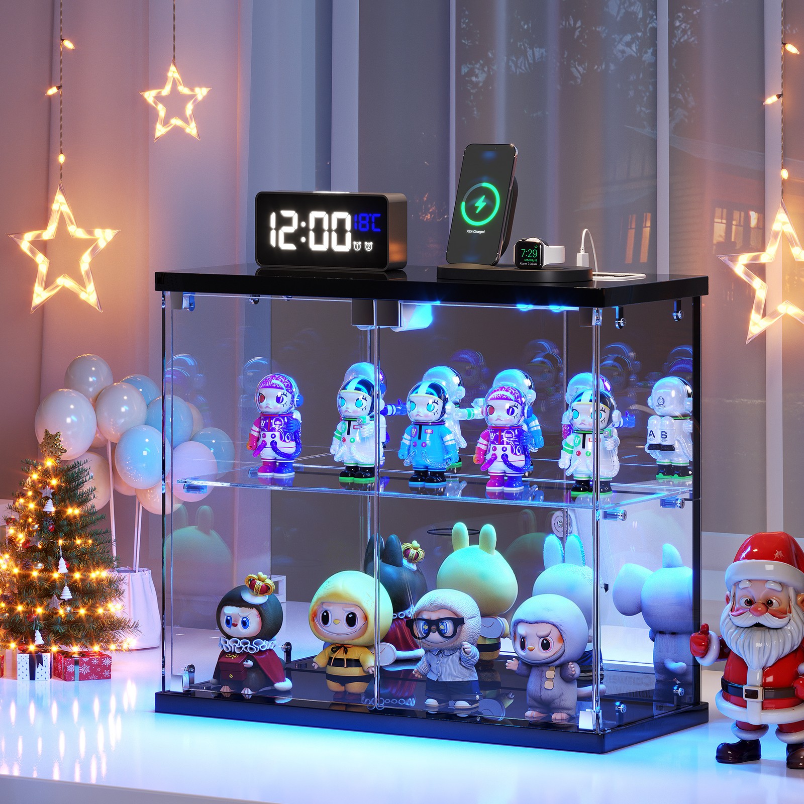 Display Case with Human Sensor, Small Display Cabinet with 3 Color LED Lights