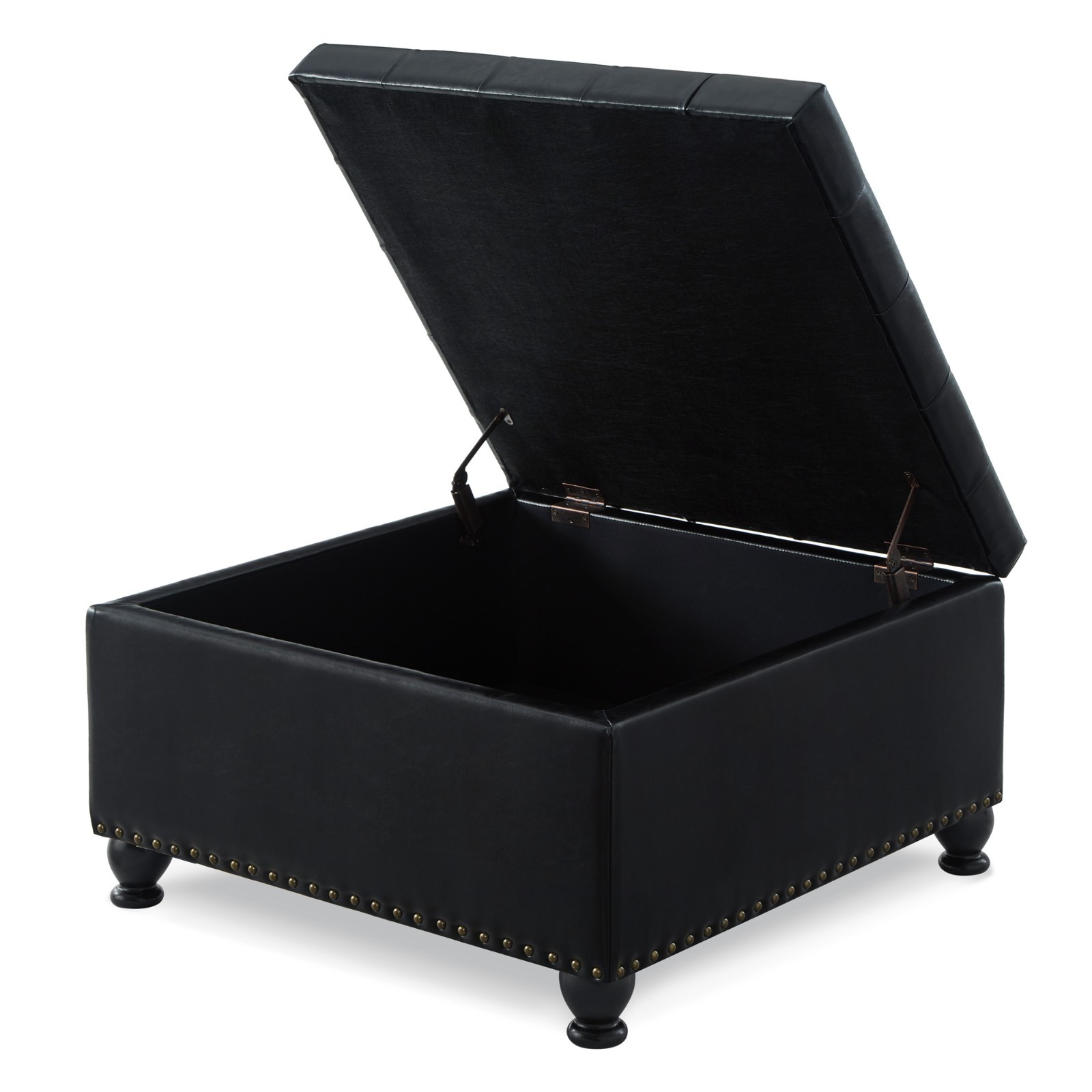 Square Button Tufted Storage Ottoman Upholstered Coffee Table With Nail Trims